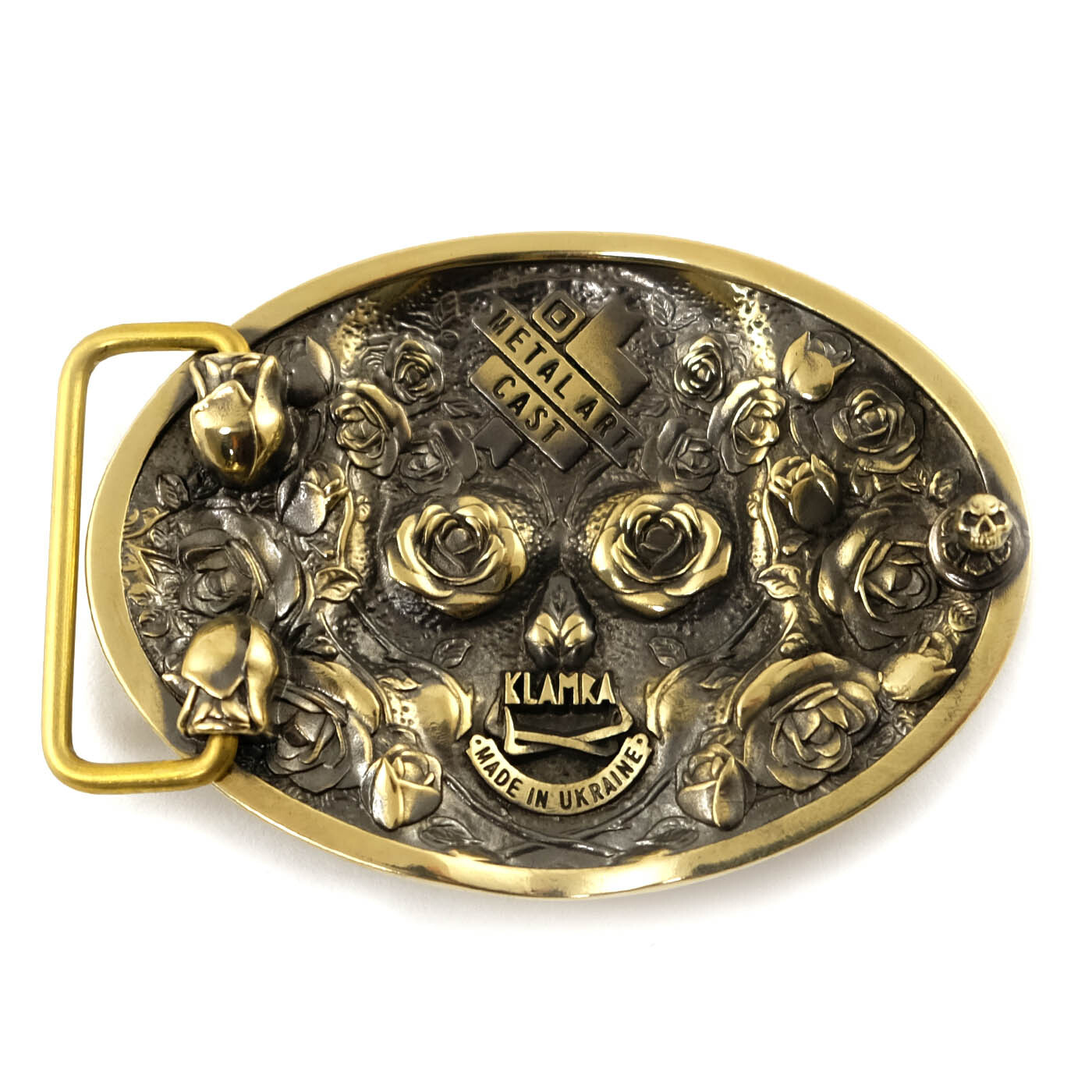 Santa Muerte belt buckle, solid brass Skull El Día de Muertos