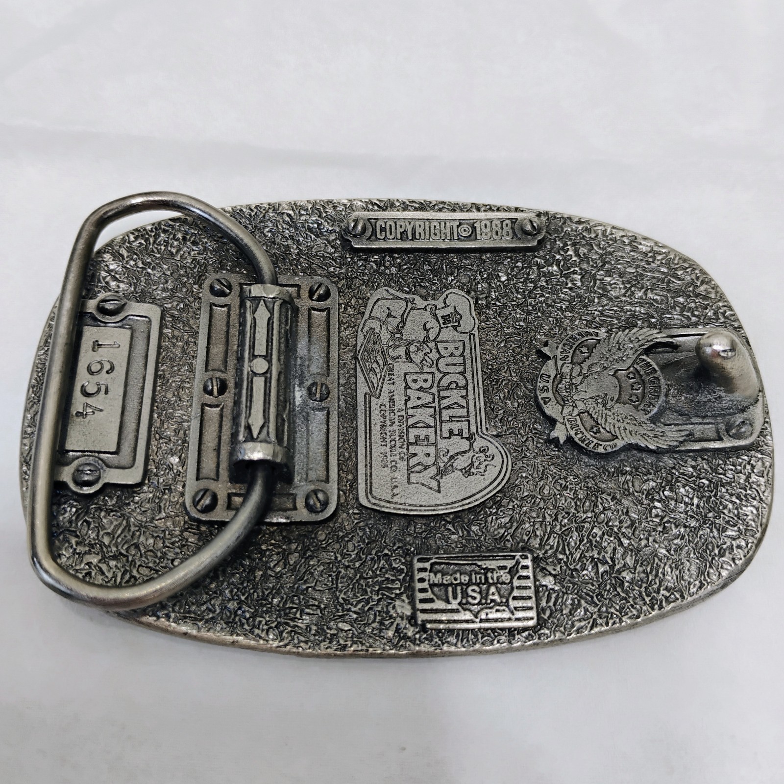 Police Belt Buckle We Serve & Protect Black Enamel Buckle Bakery 1988 Vintage