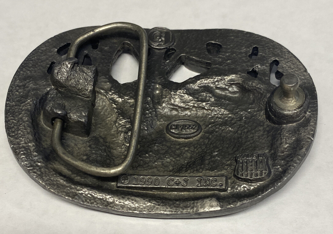 Vintage Men’s Belt Buckle 1990 C+J INC. Deer Theme Nice! Made un USA