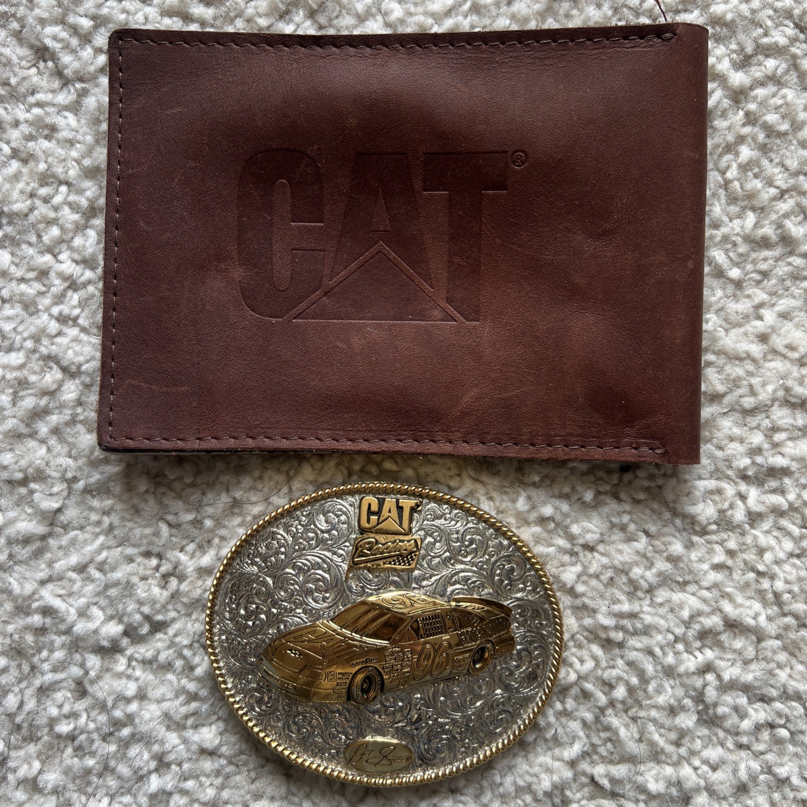 Caterpillar CAT Equipment Gold Silver Plate Belt Buckle NASCAR 96 David Green