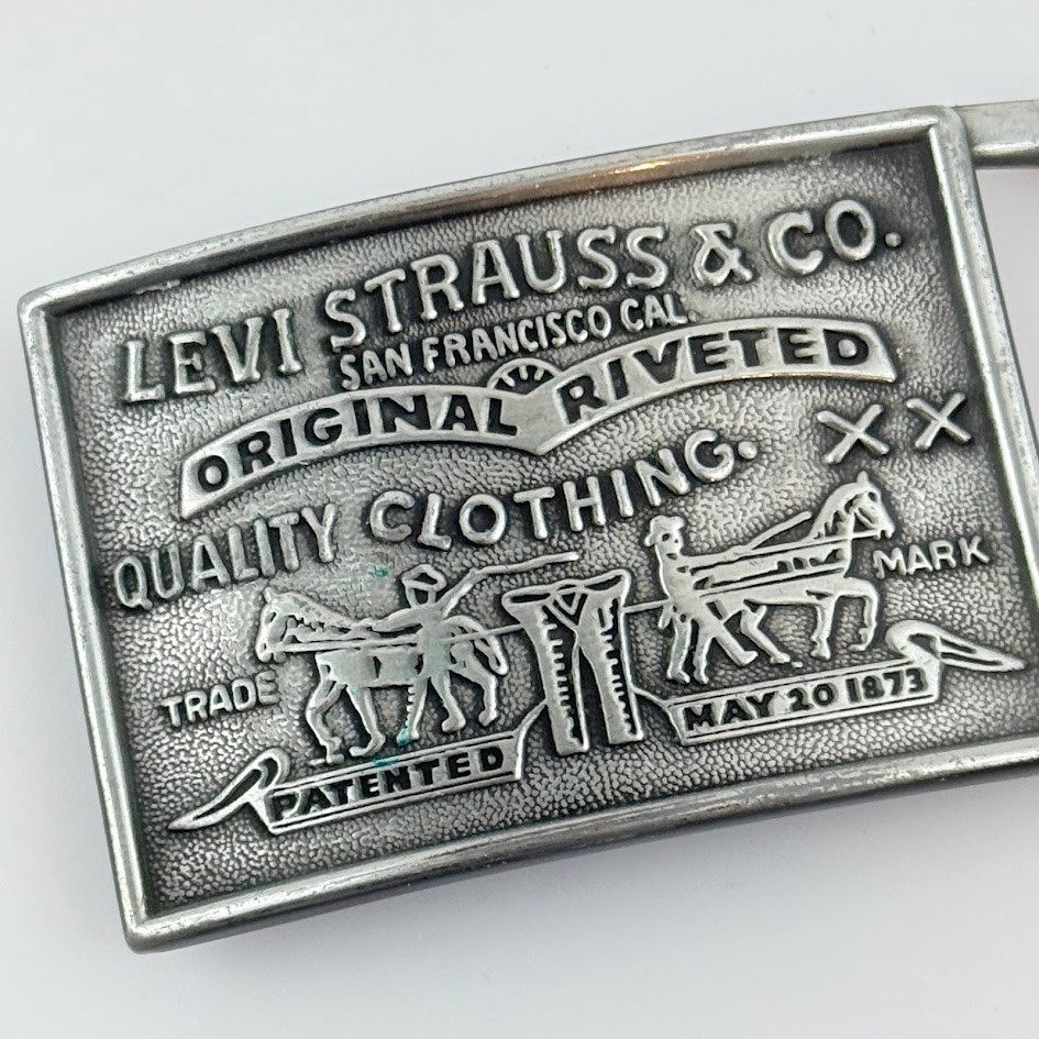 Vintage Levi Strauss Original Rivited Denim Silver Tone Rectangular Belt Buckle