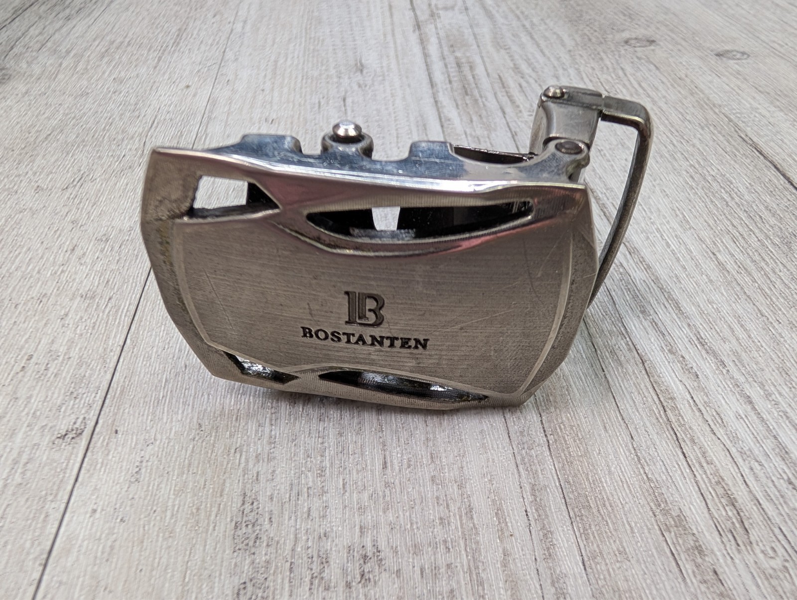 BOSTANTEN Ratchet Belt Buckle Automatic Lock Silver Tone Heavy Duty Metal