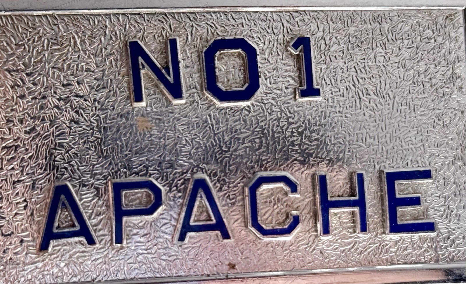 NO 1 APACHE Silver and Blue Belt Buckle 2 in Reg US Pat Off OOAK – PLEASE READ –