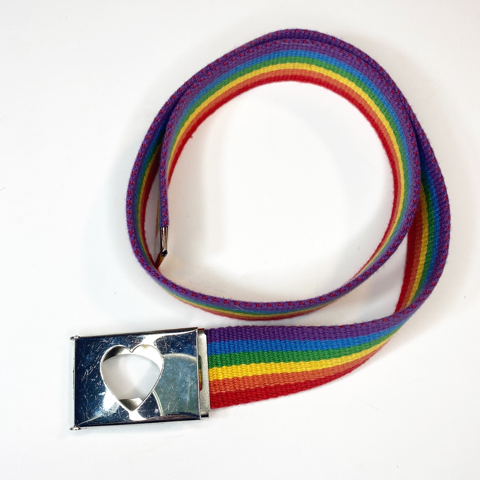 Canvas Rainbow Belt with Heart Flip Top 1.25&Prime; Wide Buckle