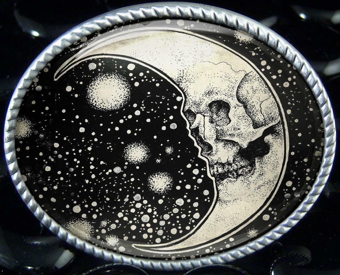 Esoteric Belt Buckle – Gothic Moon Celestial Astrology Handmade Buckle – 610-2
