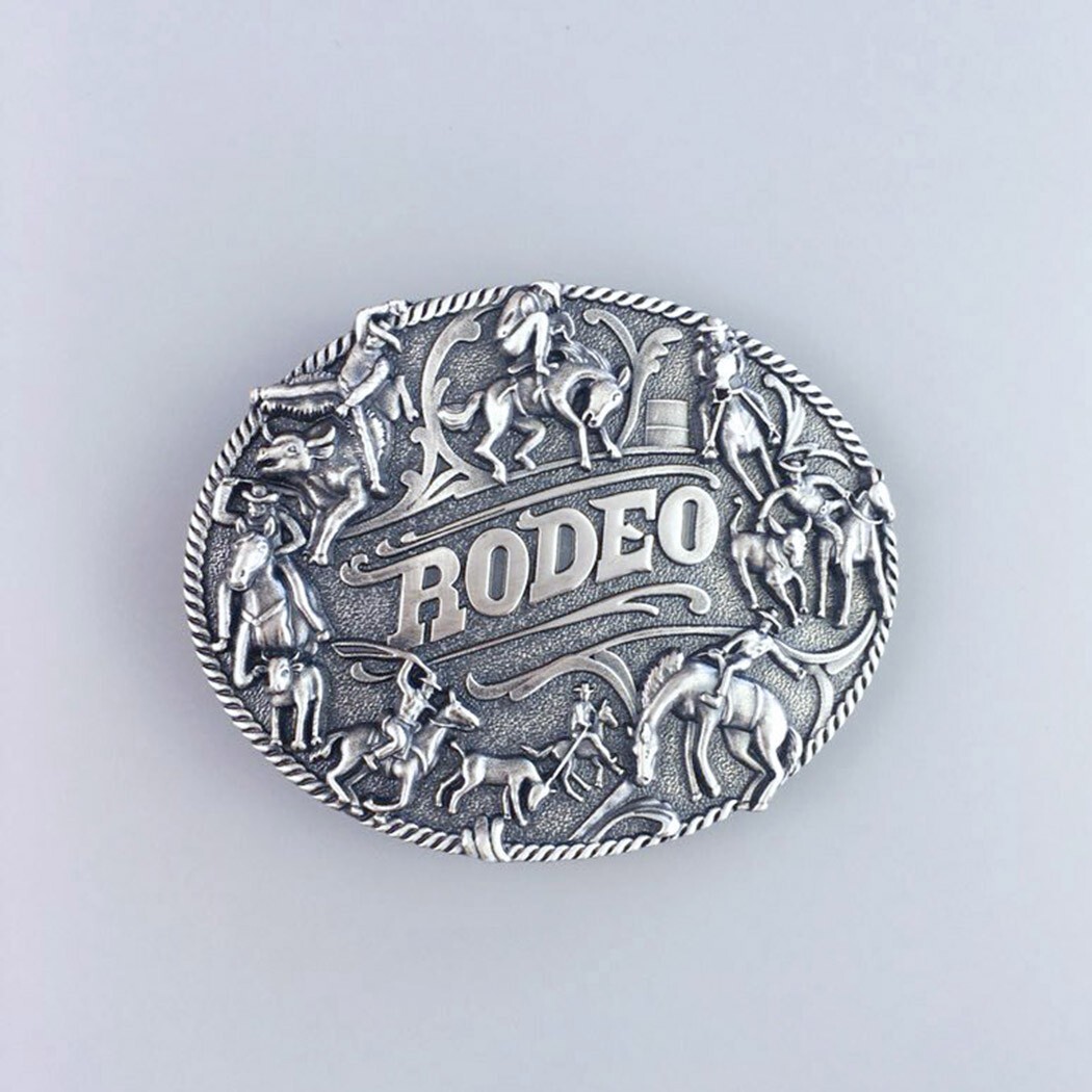 Vintage Silver Plated Rodeo Cowboy Man Western Belt Buckle Boucle de ceinture