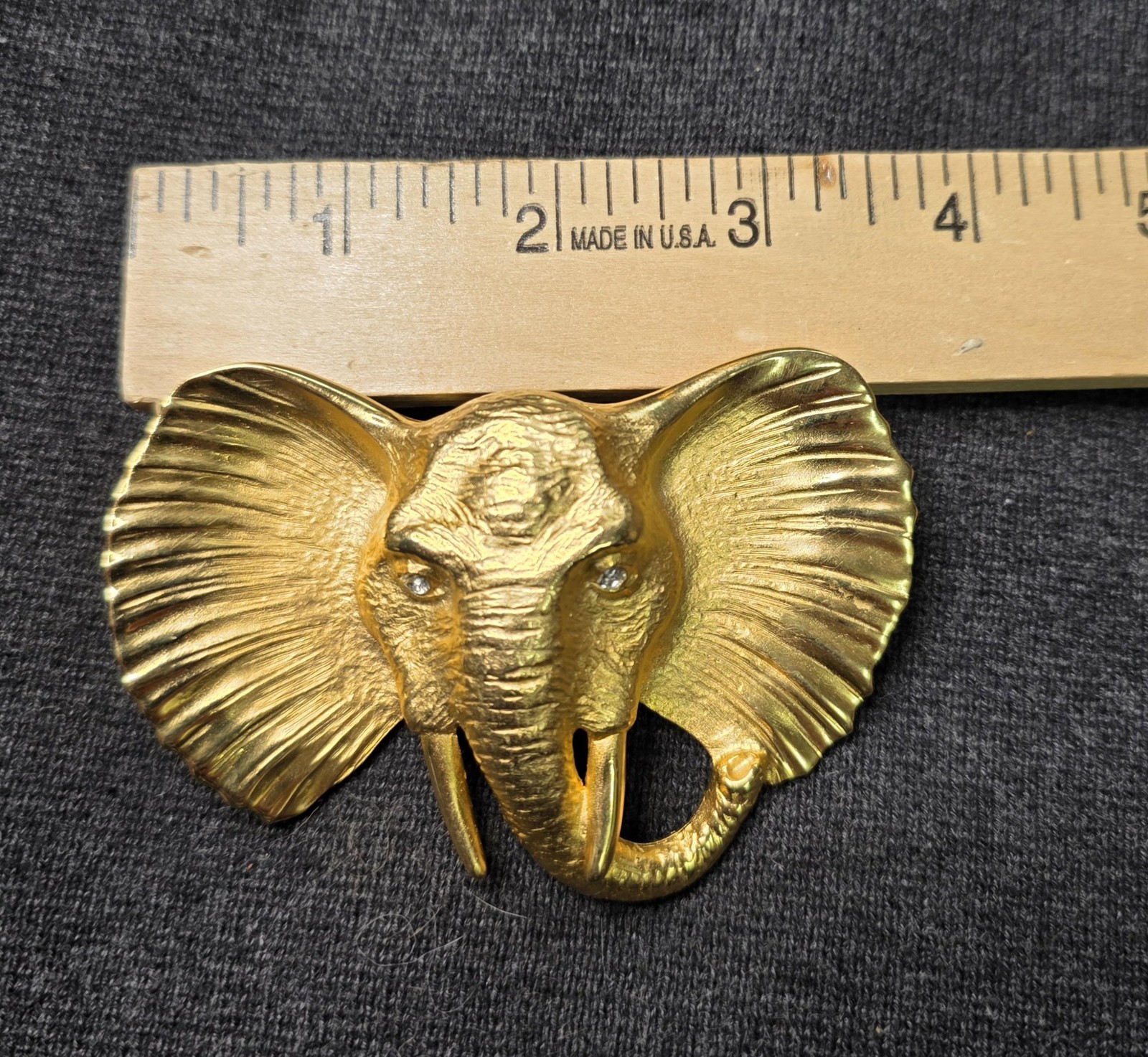Vintage DR Elephant Belt Buckle Mens Gold Metal Rhinestone Western Safari 90s