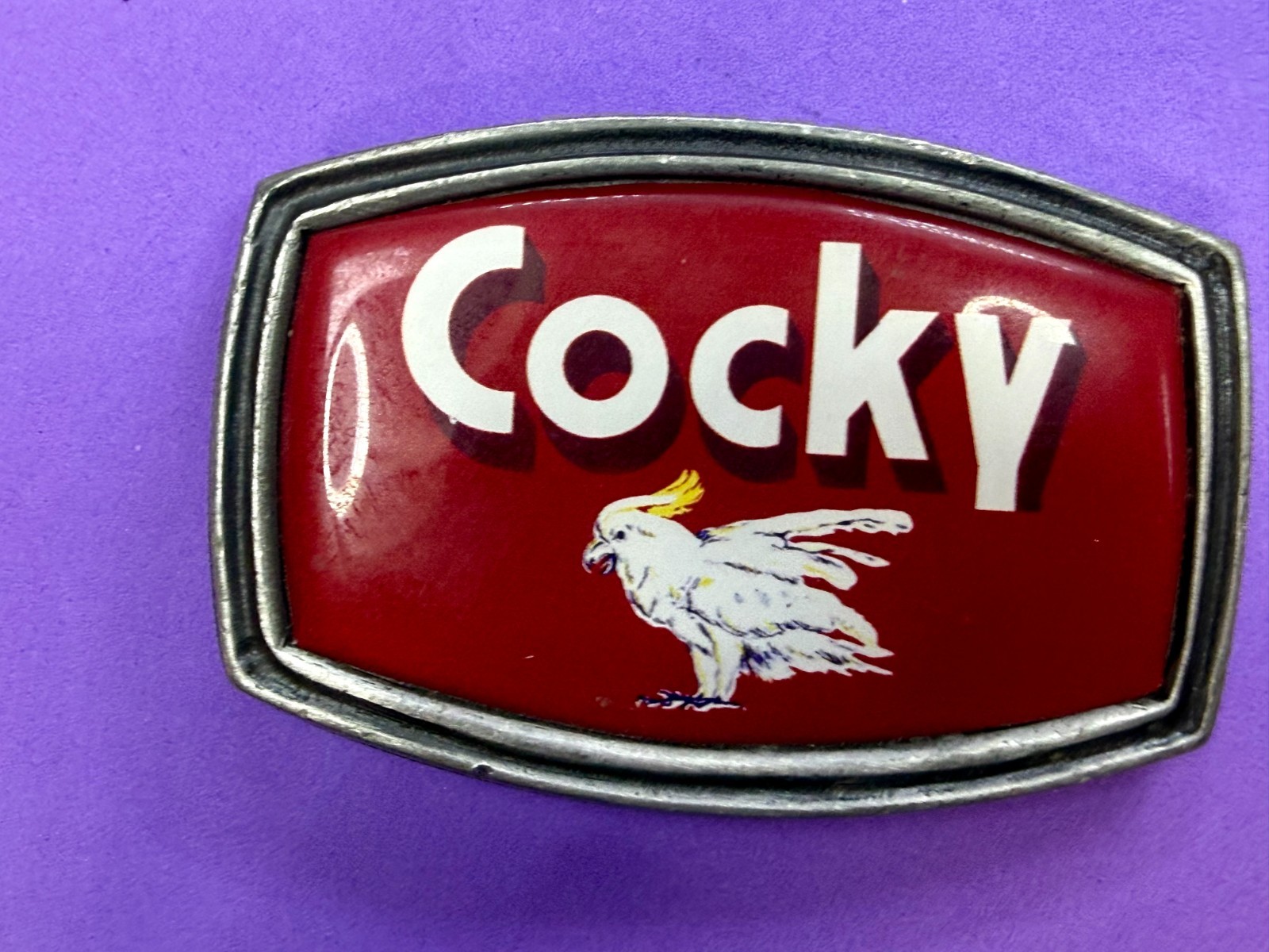 Y2K Men Cocky red belt buckle tv show bone classic hardware vintage retro whimsy