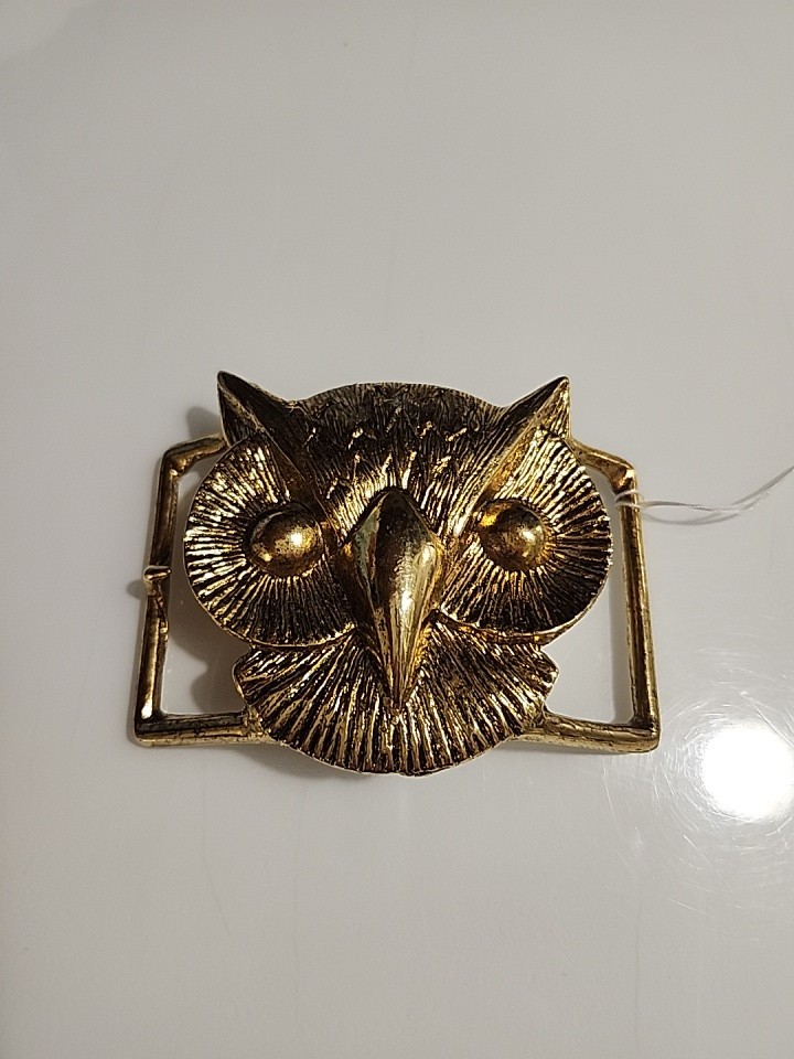Vintage Brass Owl Belt Buckle Double Sided Boho Hippie 70s Spirit Animal