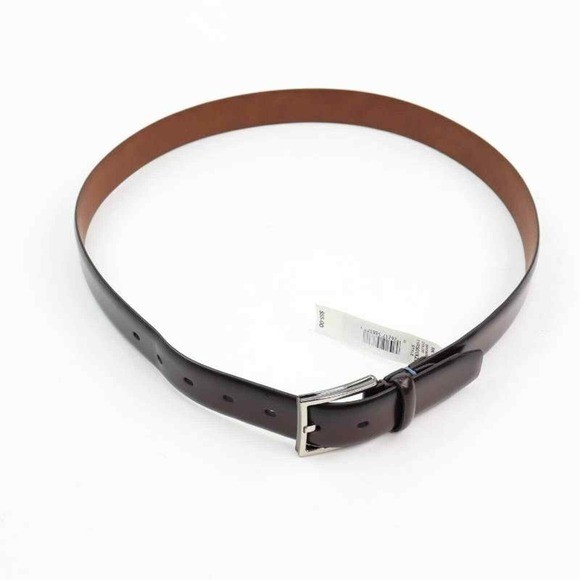 Mens Black Brown Reversible Leather Belt Silver Buckle Size 34-36