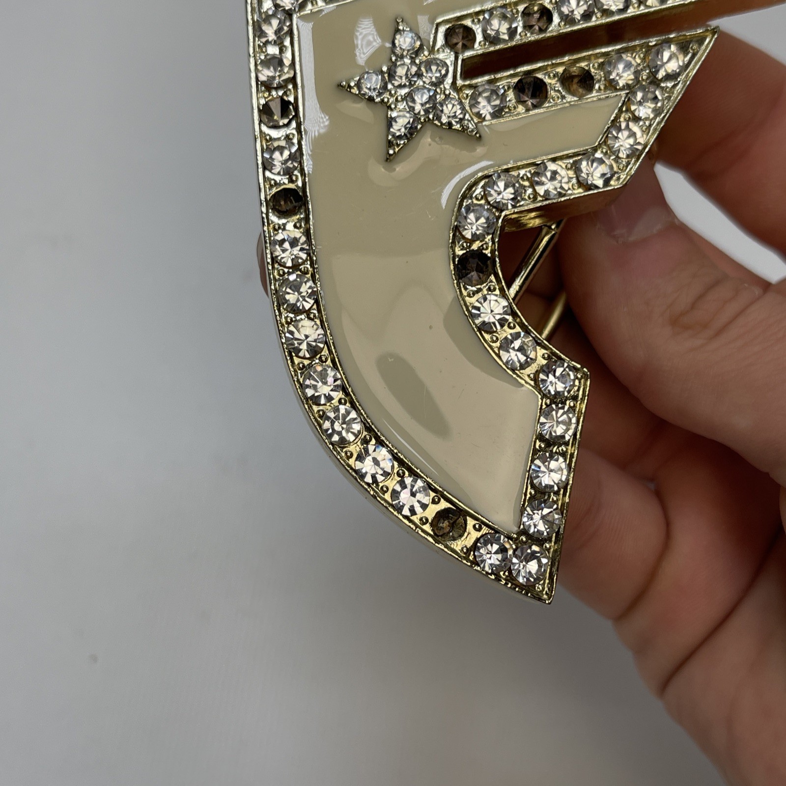 Famous Stars & Straps Rhinestone Covered F Emblem Silver Color Y2K Belt Buckle