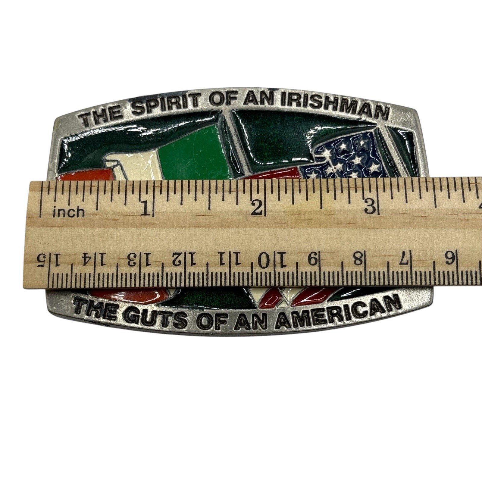 Ireland USA Flag Belt Buckle Metal USA Irish Pride St. Patrick’s Day Enamel READ