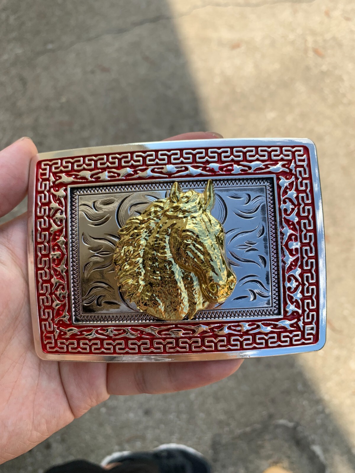 Western Buckle Gold Silver Red Horse Head Cowboy Buckle 2 » Hebilla Vaquero