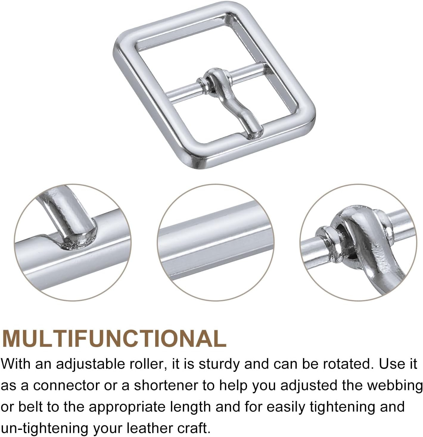 Metal Roller Buckle, Single Prong Belt Buckle Square Center Bar Buckles for Leat