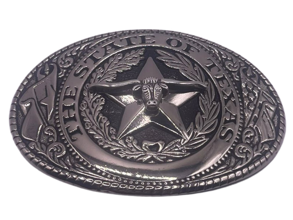 The State Of Texas Bull Star Silver Belt Buckle Cowboy Rodeo Hebillas Vaqueras