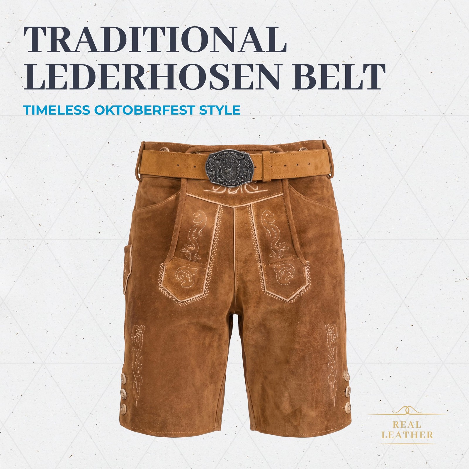BAVARIA TRACHTEN Lederhosen Belt for Men Genuine Suede Large, Light Brown