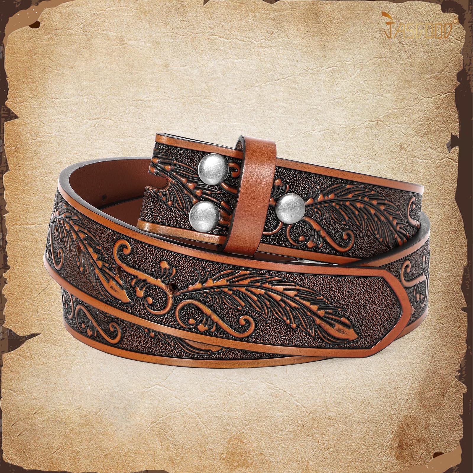 JASGOOD Western Leather Belt Strap for Fits waist size 31&Prime;-35&Prime;, C-dark Brown