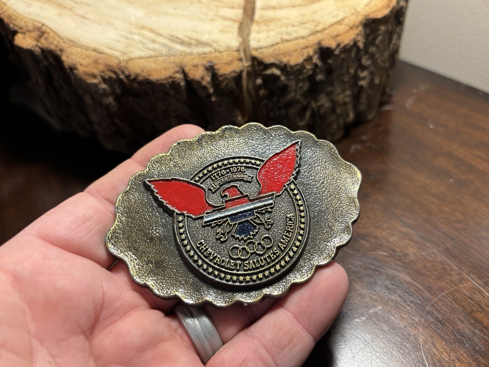 1976 Chevrolet Bicentennial Belt Buckle Chevy Eagle Logo R Roberts USA RARE GMAD