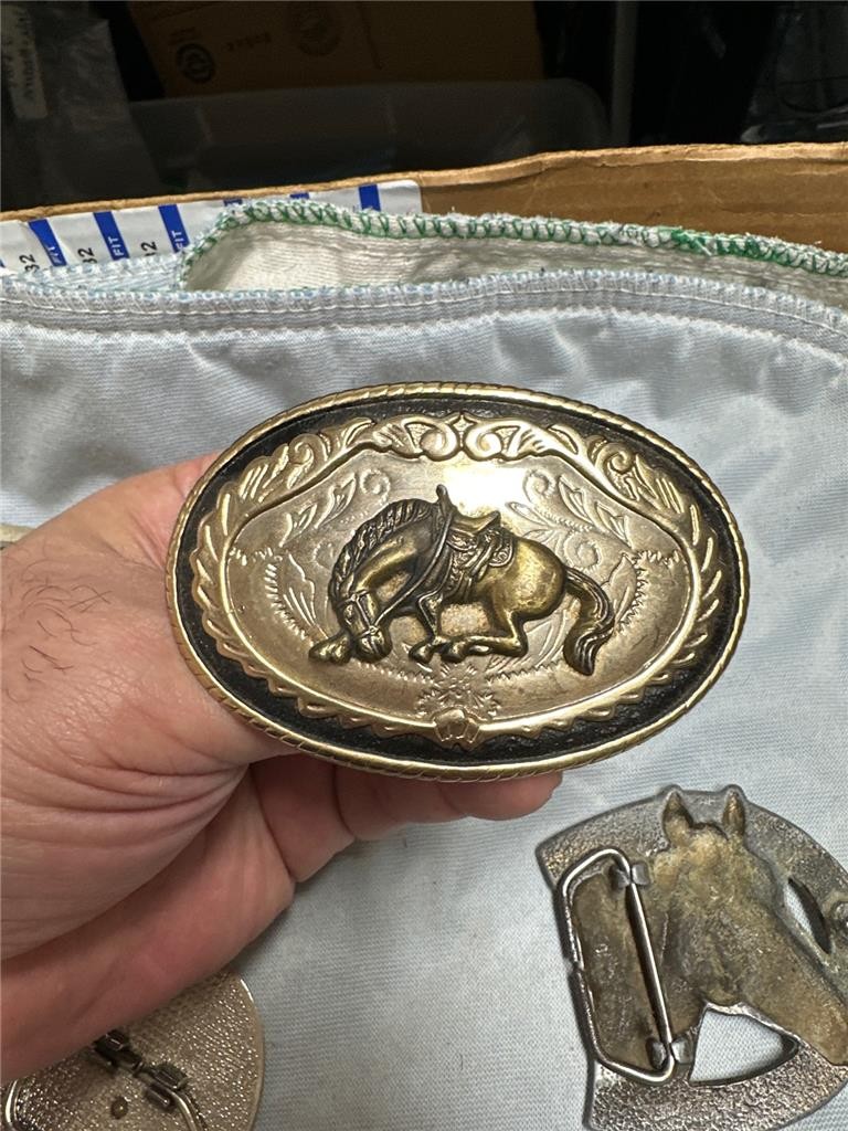 Five Vintage Horse Belt Buckles