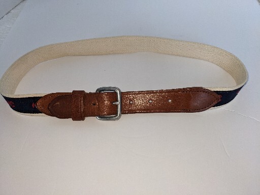 J Crew Mens Belt, Leather +Canvas,Silver Color Buckle, Lobster Design, Size 30