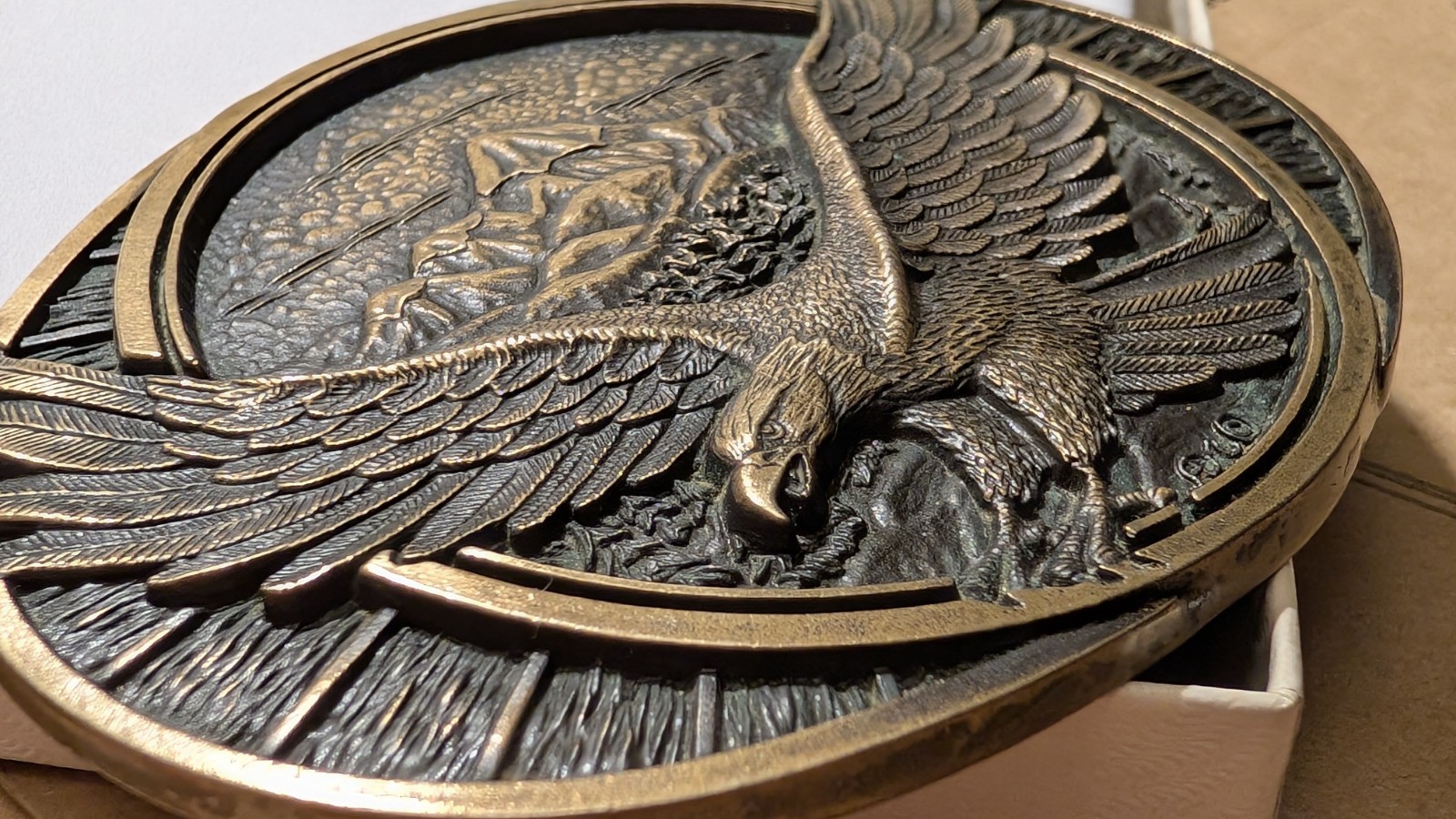 Vtg Montana Silversmiths Solid Brass Belt Buckle Eagle Mountain Low Serial 0146