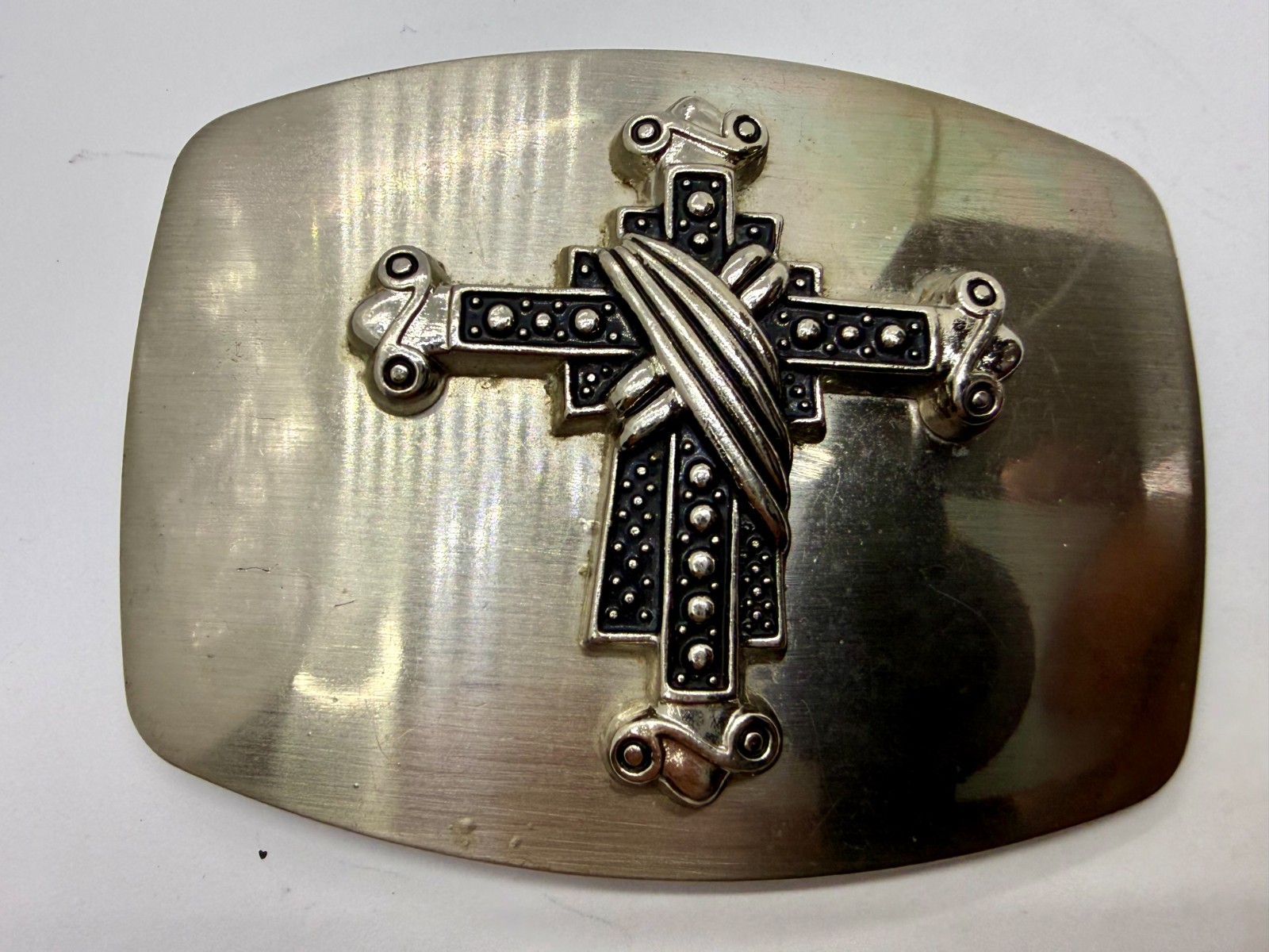 Gothic Medieval Centerpiece Iron Cross 3D Raised On Silver Color Belt Buckle