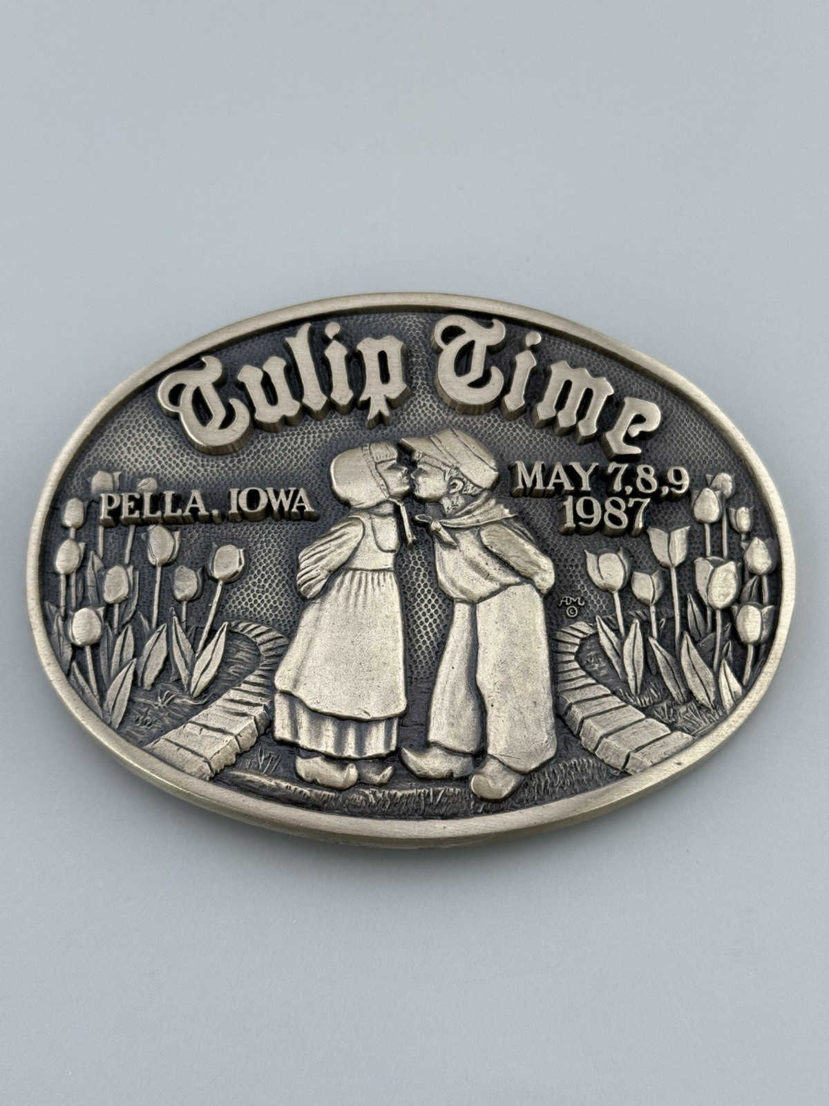 Tulip Time 1987 Pella Iowa Solid Brass Belt Buckle Limited Edition Heavy ADM