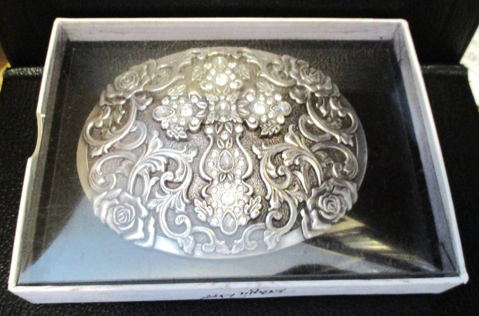 *Nocona Blazin Roxx Silver Plated Oval Cross Rhinestone Western Belt BUCKLE NEW!