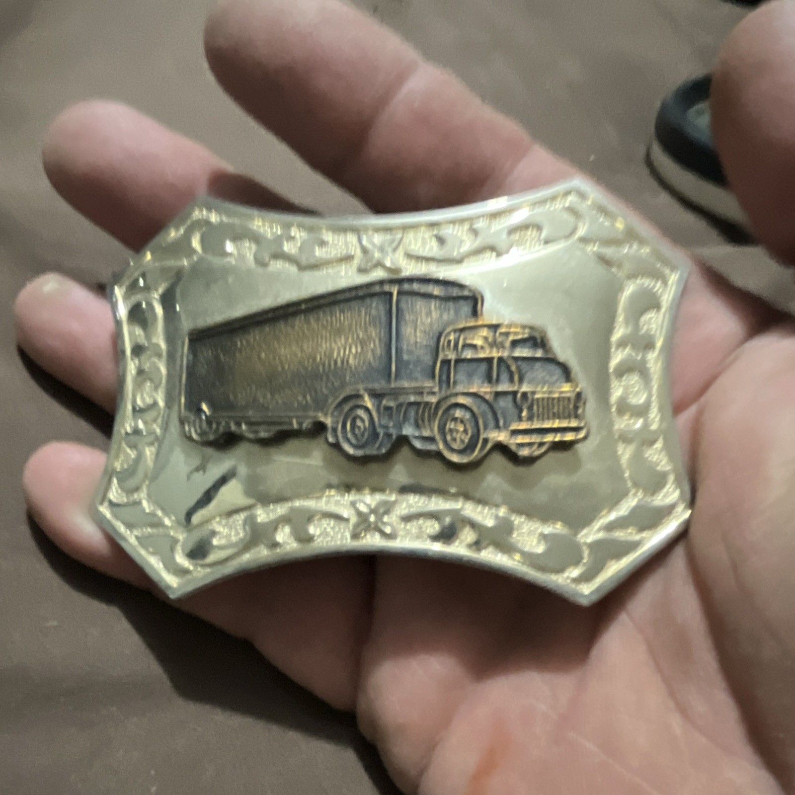 Western Semi Truck Belt Buckle Metal Rectangular 1.5in Belt Silver/Gold/Black