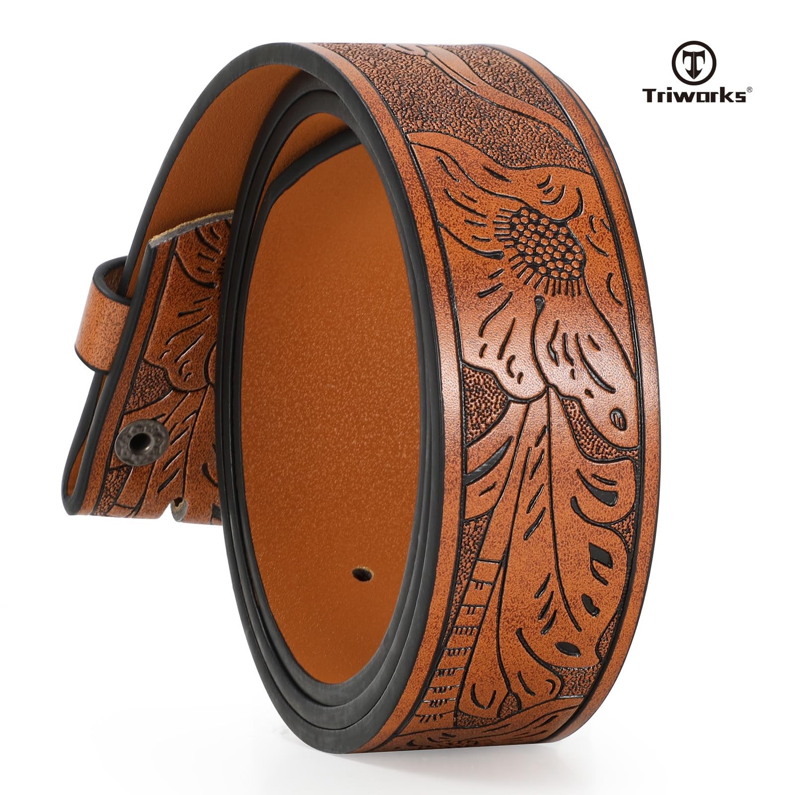 TRIWORKS Western Belts for Men without Buckle Cowboy Fit Size 46&Prime;-50&Prime;, Brown