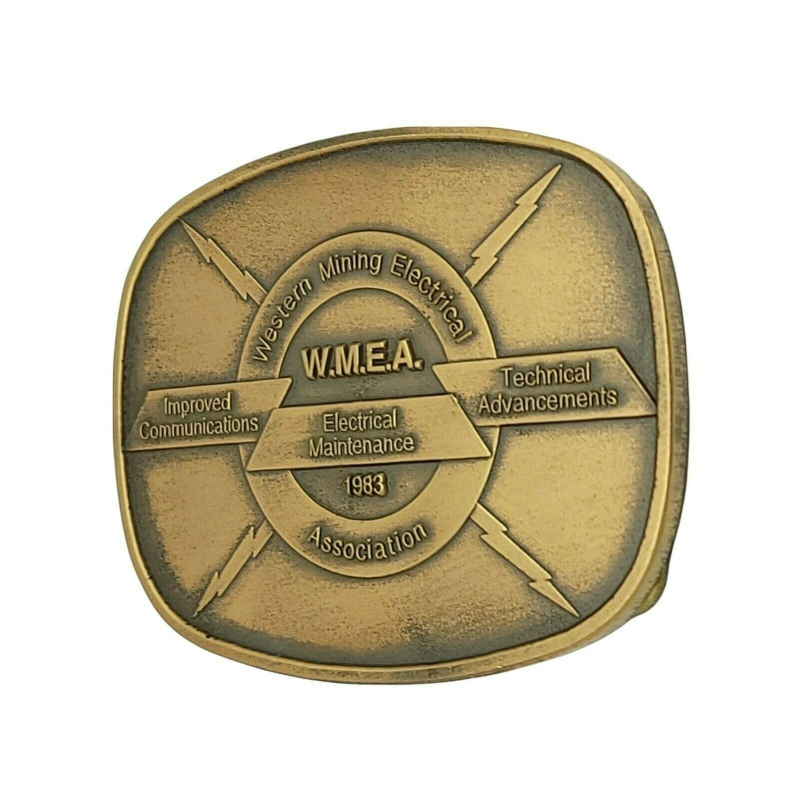 Solid Brass Belt Buckle Western Mining Electrical 1983 Indiana Metal Craft USA