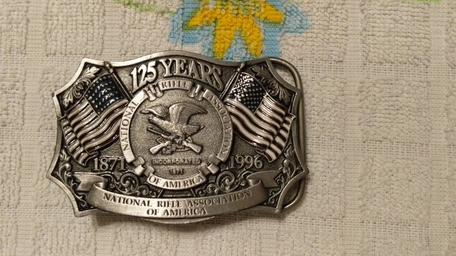 1871-1996 NRA 125th Anniversary American Flag Metal Belt Buckle-Made in USA