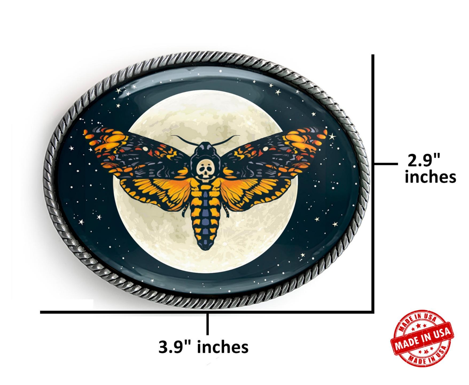 Alchemy Belt Buckle – Celestial Death Head Moth Handmade Silver Buckle – 155-5