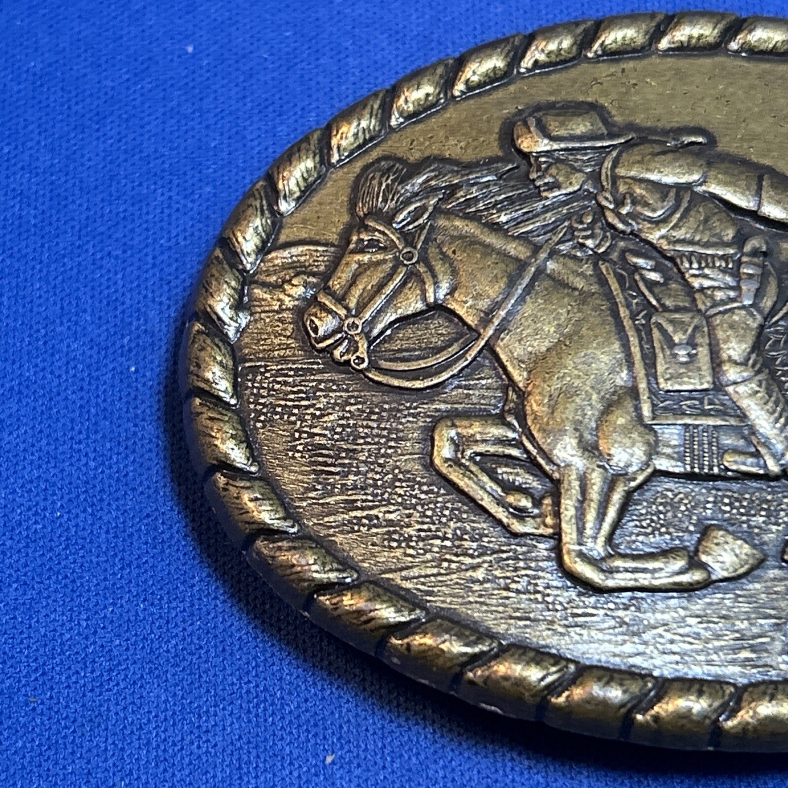 Vintage Pony Express Rider Mervyn&rsquo;s 1981 Commemorative Brass Belt Buckle