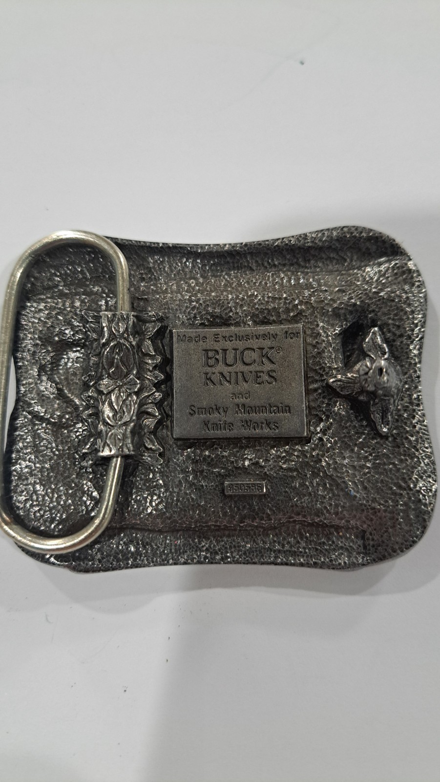 Buck Knives Silver Metal Belt Buckle Antique Finish 1.5in Logo MPN 950536
