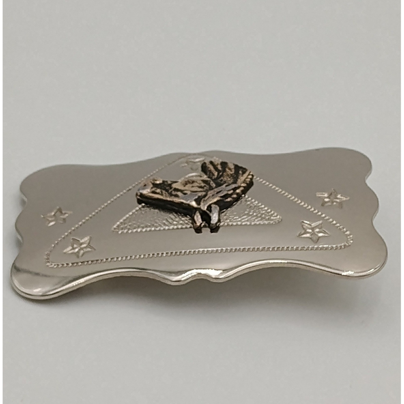 Chambers Belt Co Western Horse Head Belt Buckle Silver Gold Tone Stars USA Made