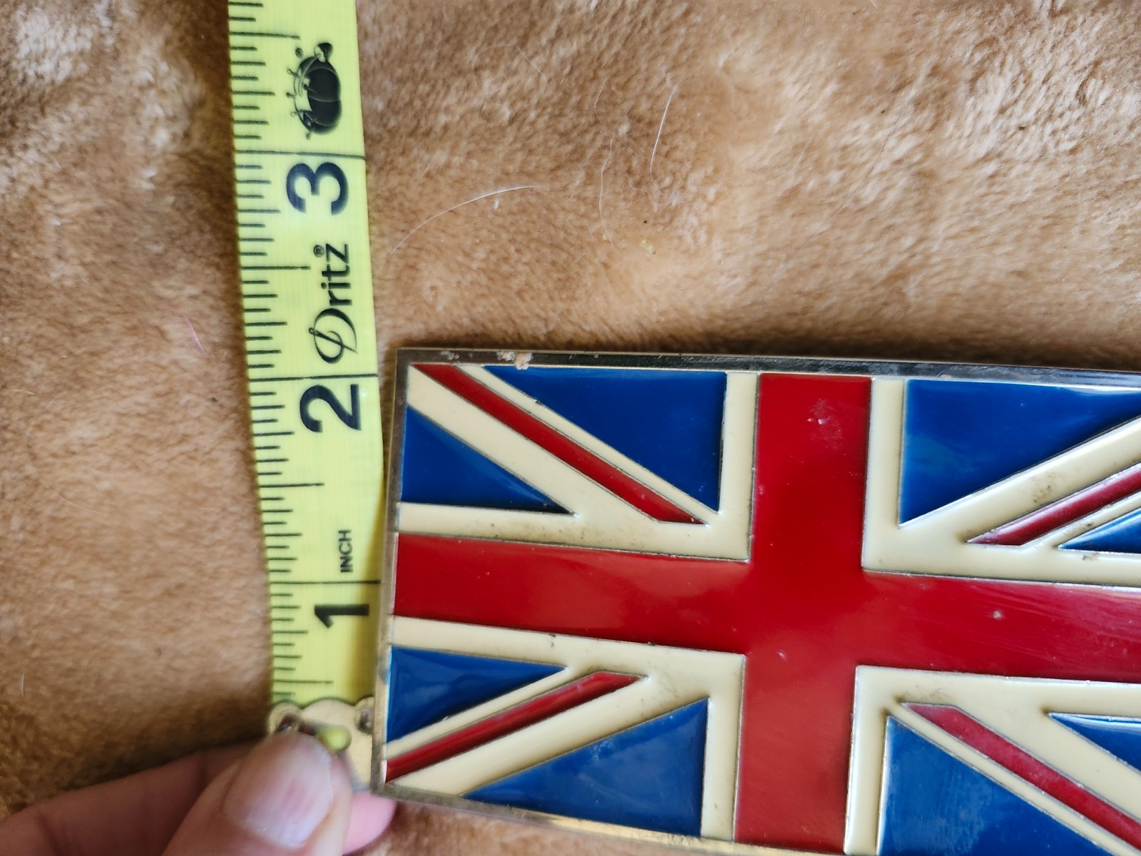 Union Jack British Flag Enamel Belt Buckle Red White Blue 4 x 3&Prime;