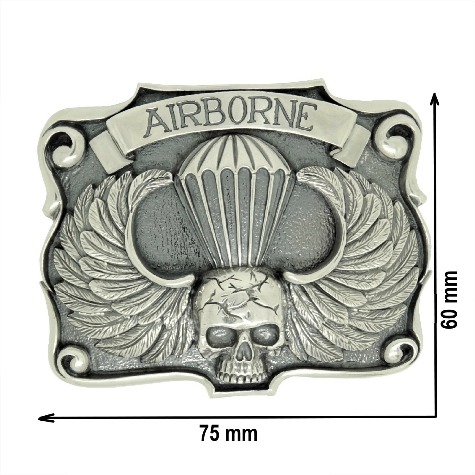 Airborne Sterling Silver 925 Skull Belt Buckle US Army Ranger Parachutist