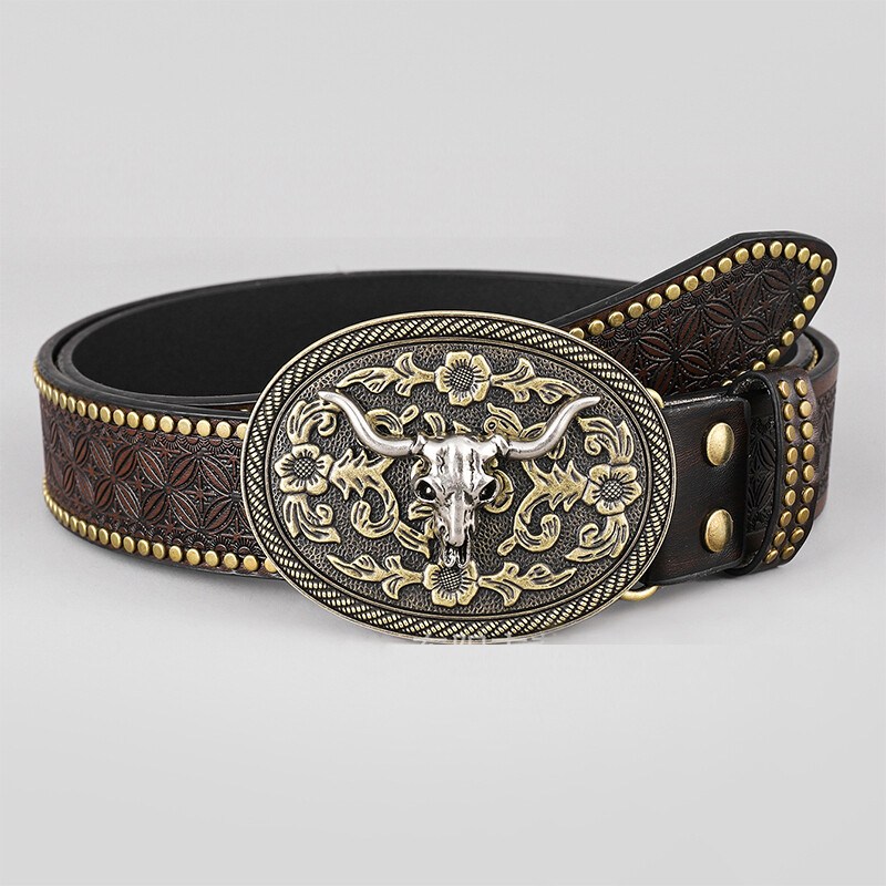 Floral Embossed Western Cowboy Leather Mens Belt Rodeo Mens Casual Leather Belt