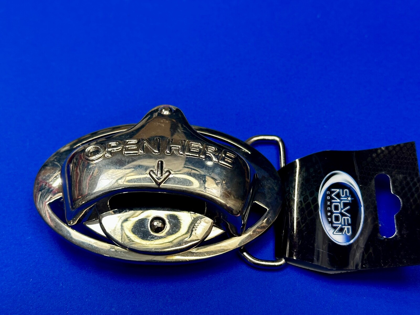 Open Here 2004 NOS Belt Buckle and Bottle Opener by Silver Moon Concepts
