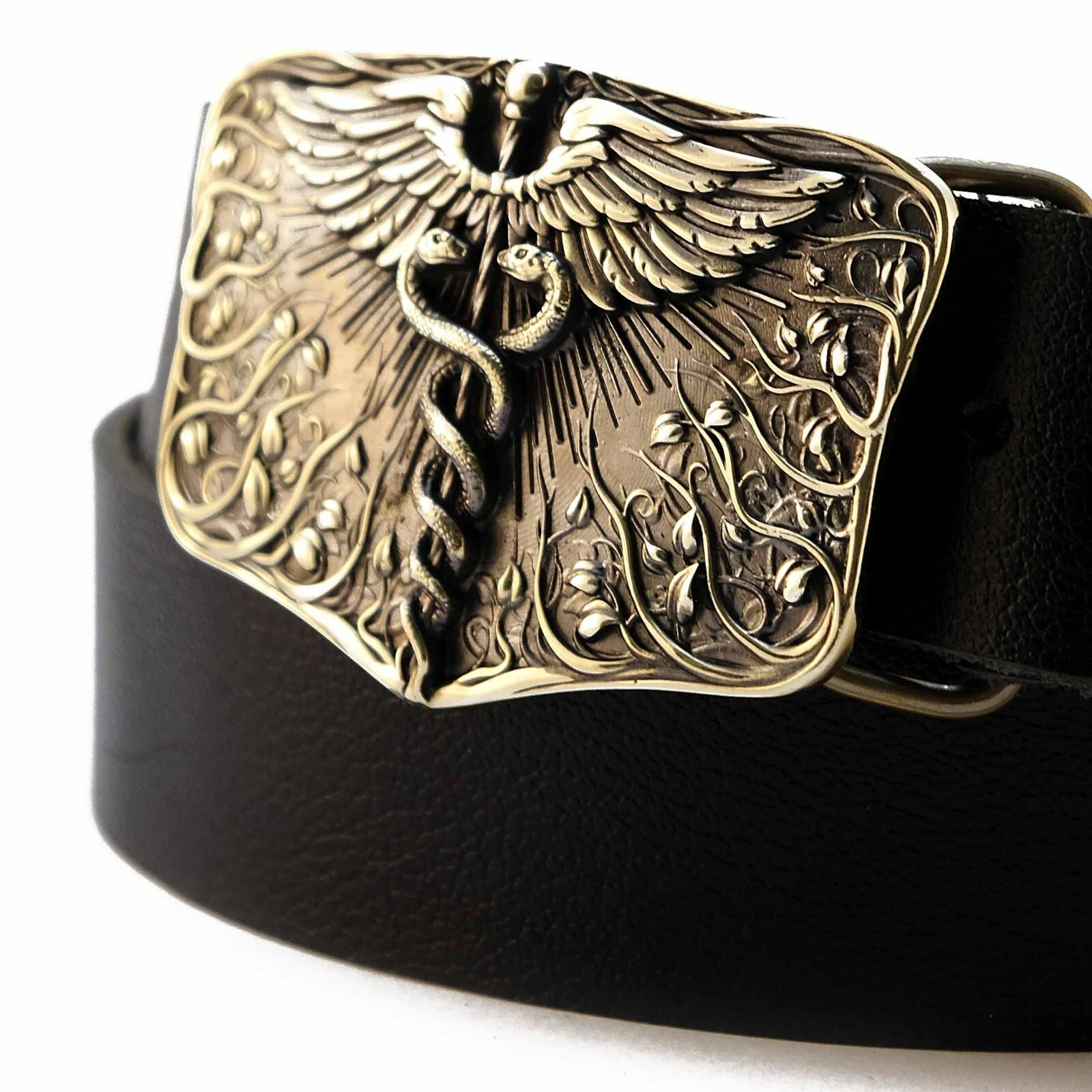 Medical brass belt buckle Caduceus, Handmade physician Medical Corps buckle