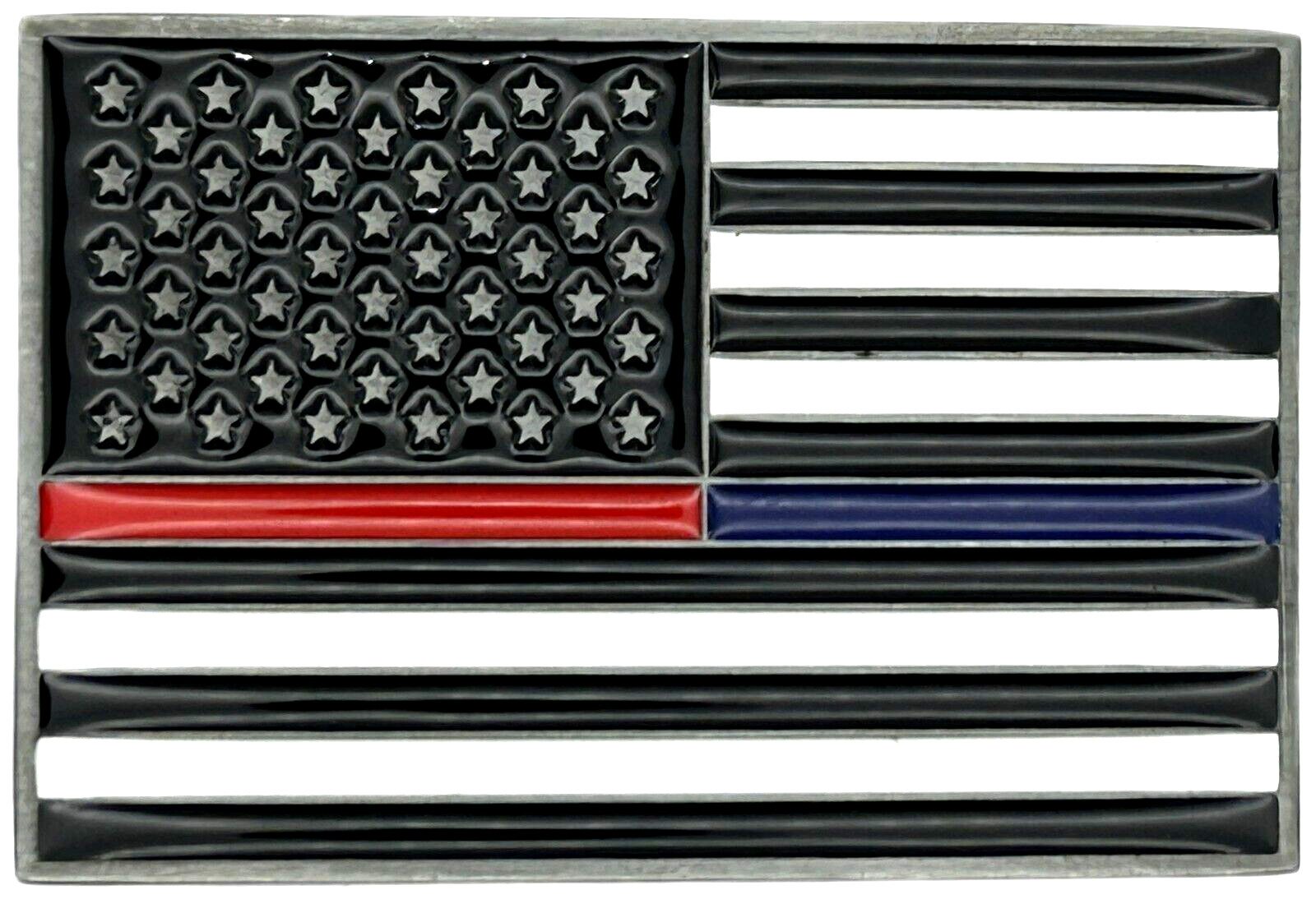 USA American Flag Red/Blue Line Law & Rescue Support Enameled Belt Buckle New