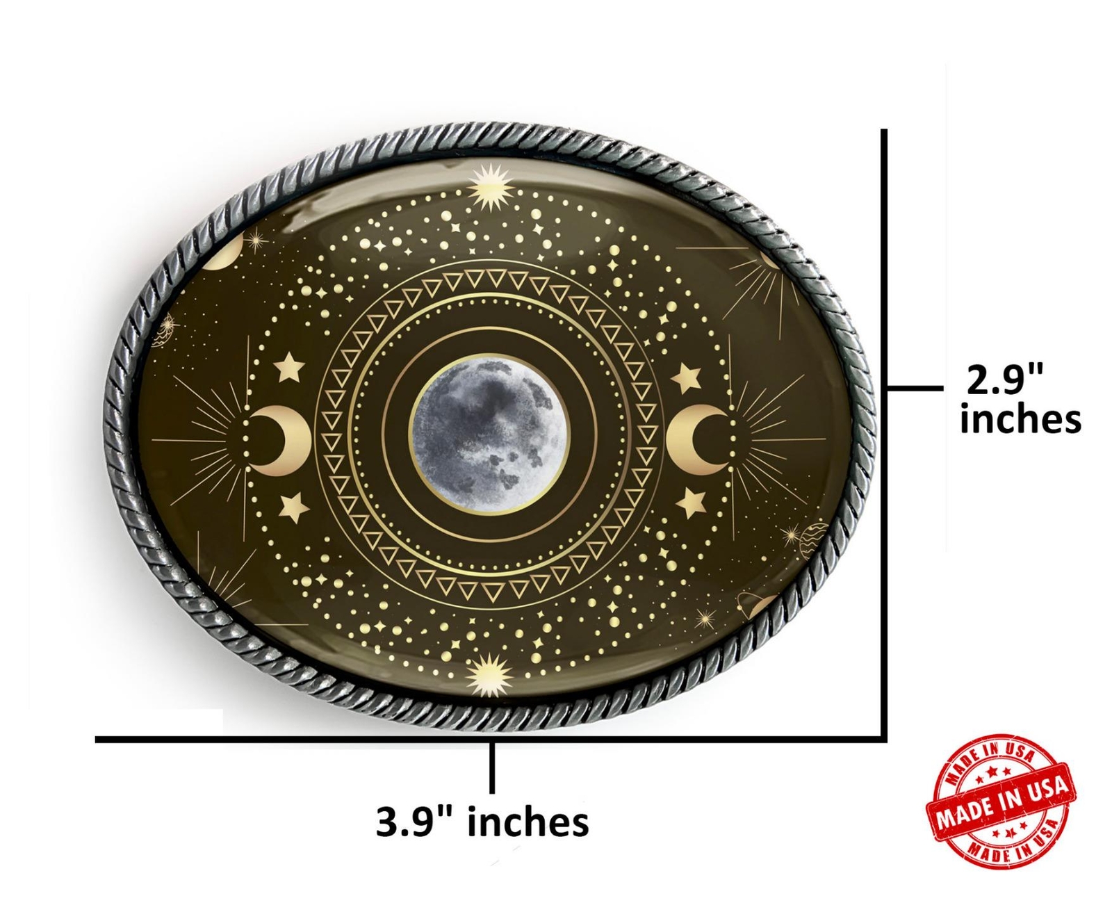 Moon Belt Buckle – Celestial Esoteric Solar System Handmade Silver Buckle – 637