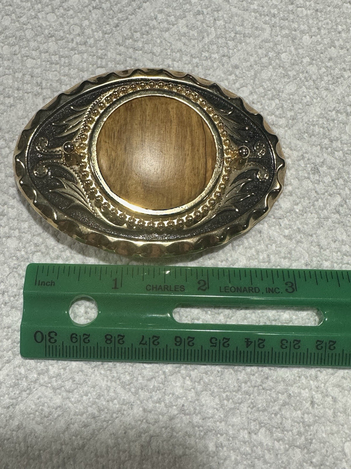 Western Belt Buckle Wood Gold Tone Men’s Unisex Cowboy VTG Cool Unique 3”