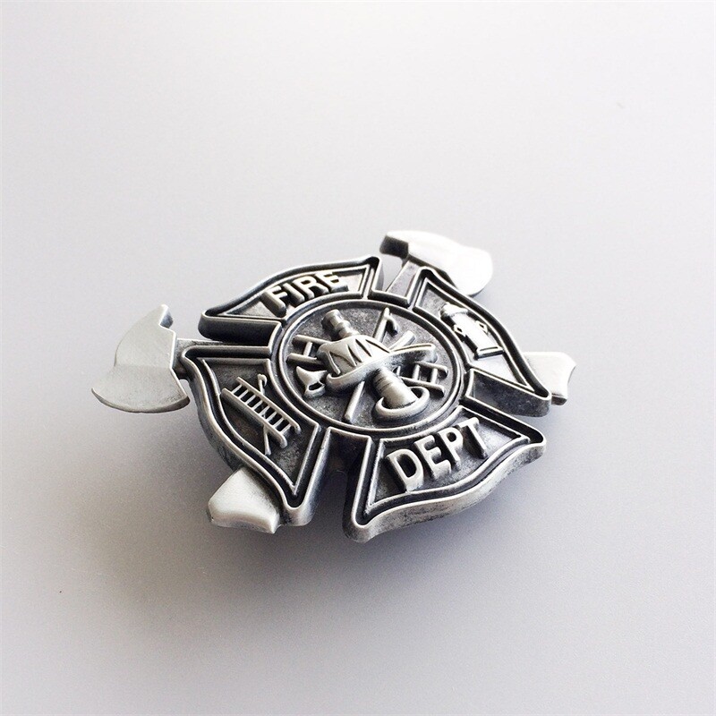 Antique Brushed Silver Fire Fighter Cross Vintage Belt Buckle