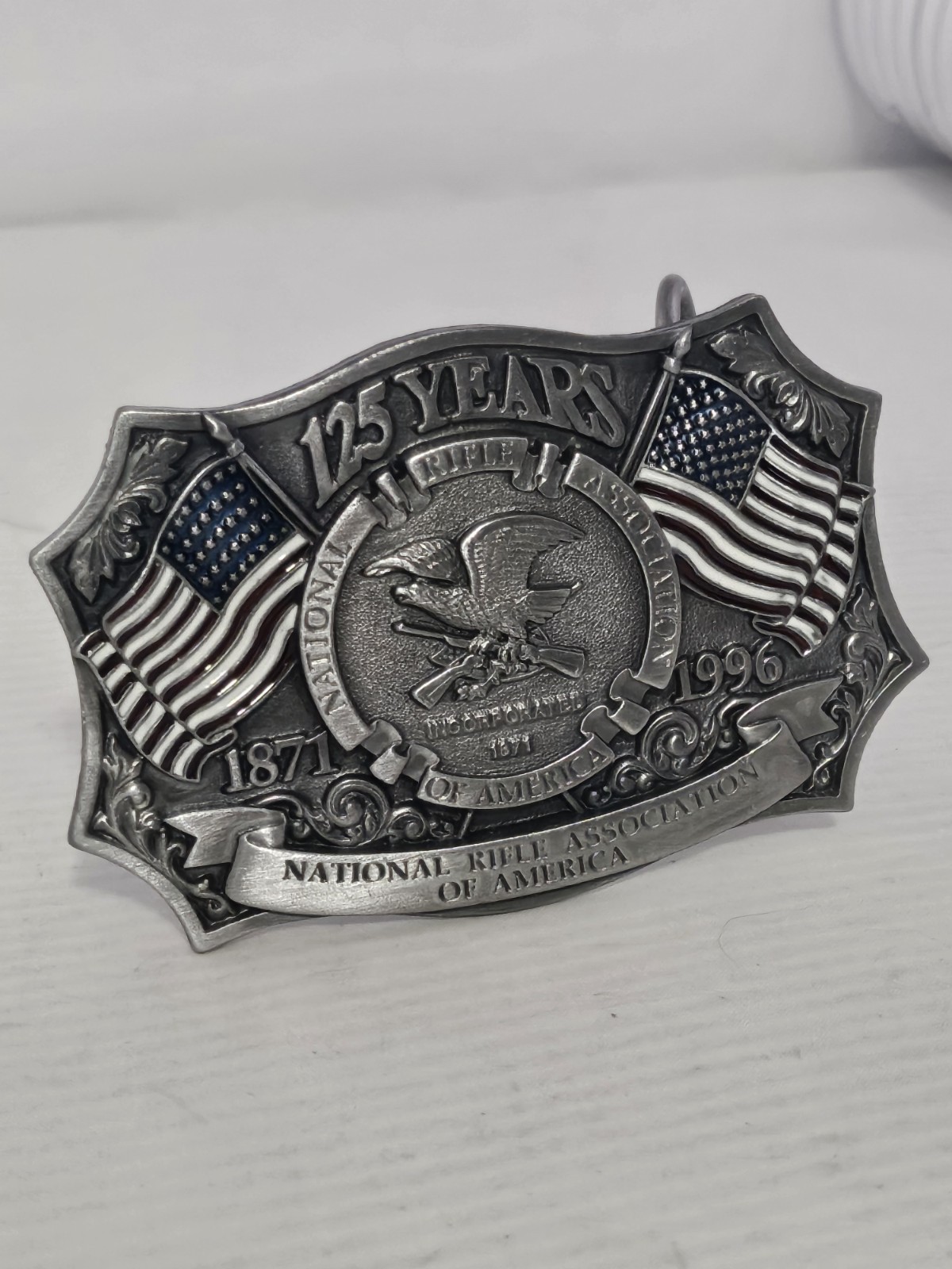 Vintage 1996 NRA National Rifle Association America 125 Years Belt Buckle Pewter