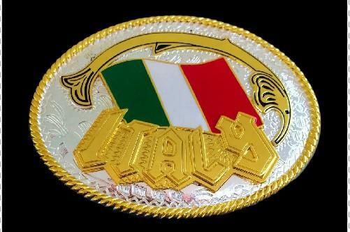 Pewter Western Belt Buckle Italian National Flag of Italy