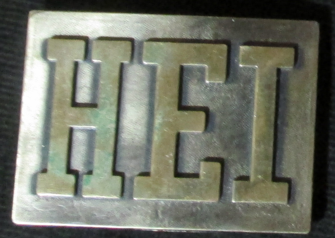 Vintage Jadco Solid Brass HEI BELT BUCKLE 2.5&Prime; x 3.5&Prime; Industrial Embossed USA
