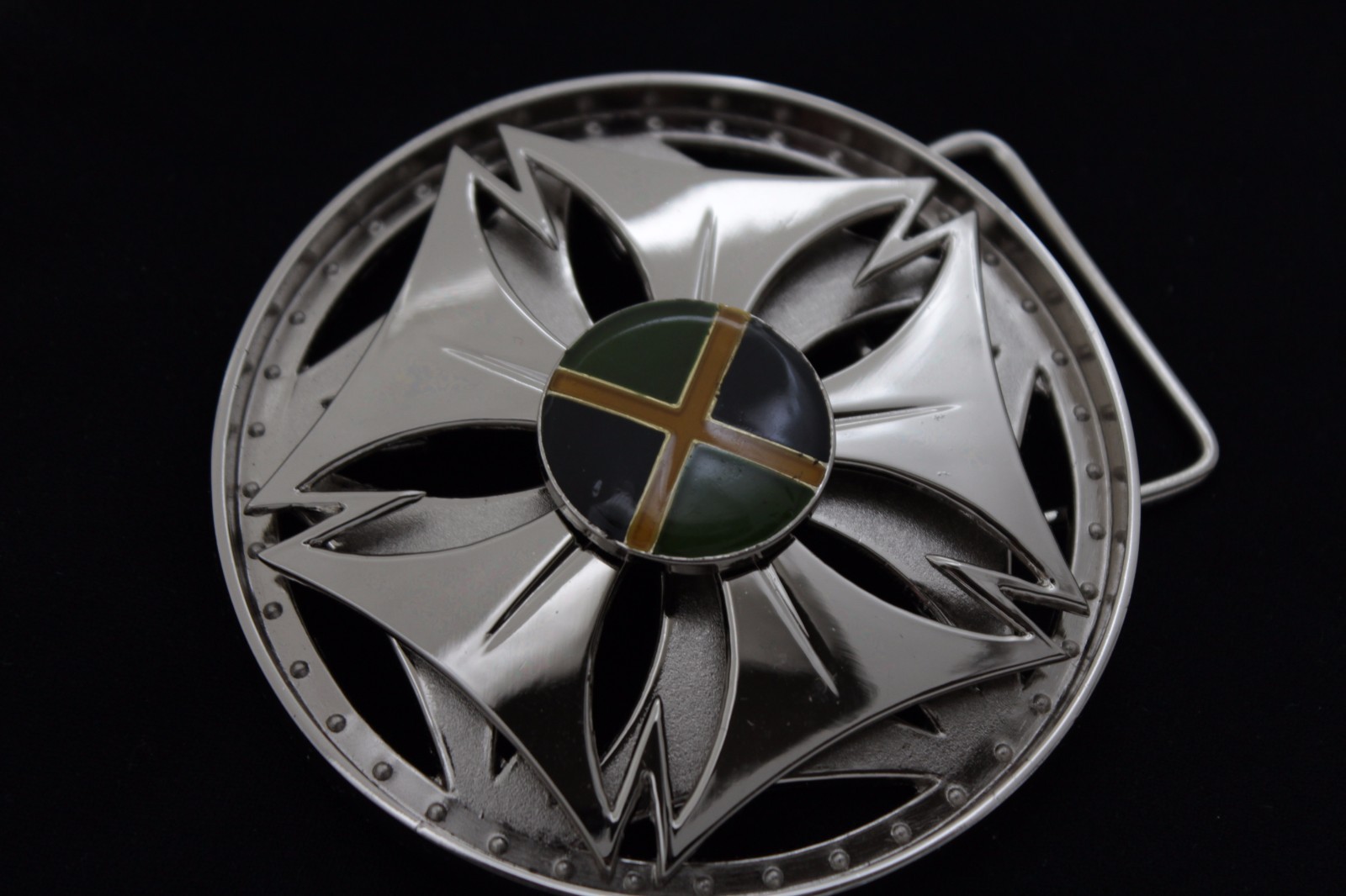 New Men Women Silver Metal Buckle Round Spinning Round Circle Blue Green Jamaica