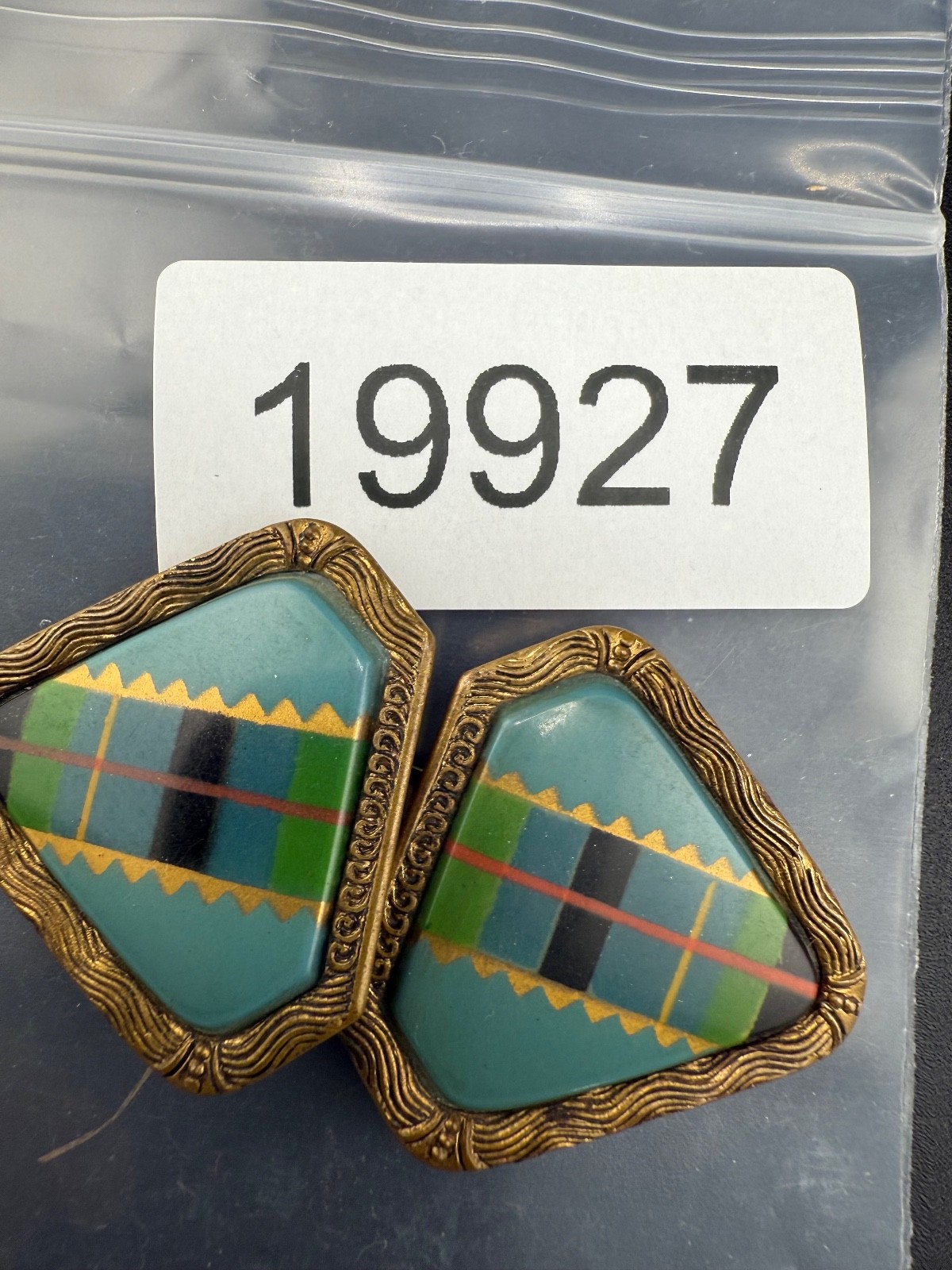 Vintage Womens Buckle Gold Tone Plaid Made in Czechoslovakia